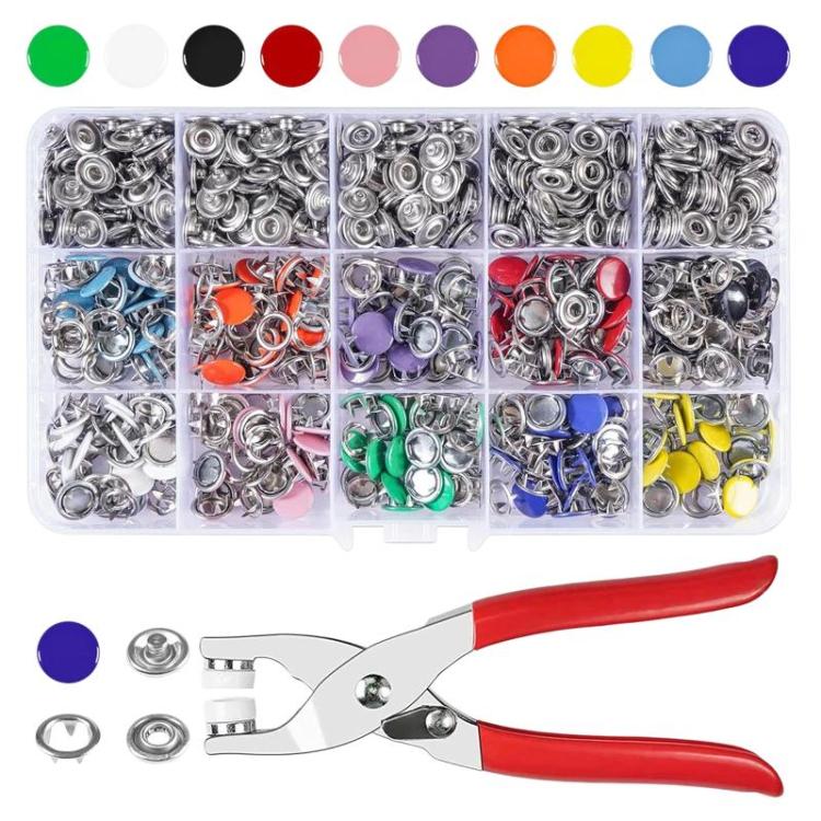 Metal 5-Claw Snap Button Set Colorful Snap Fasteners For Clothing, Spec: 200 Solid + Pliers