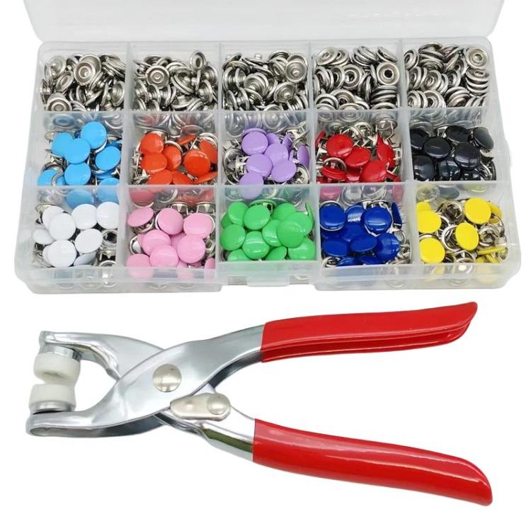Metal 5-Claw Snap Button Set Colorful Snap Fasteners For Clothing, Spec: 200 Solid + Pliers + Power Rod + Rubber Ring