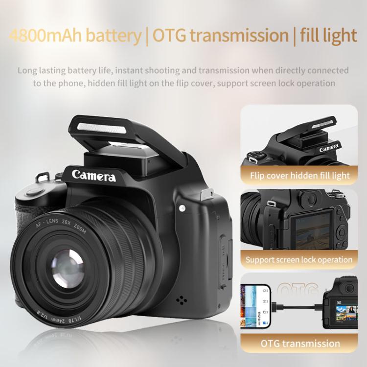 4K Flip-Screen High-Definition Waist-Level Viewfinder SLR Digital Camera, Model: DC20 + Flash + CPL Lens + Lens Hood + Handheld Tripod