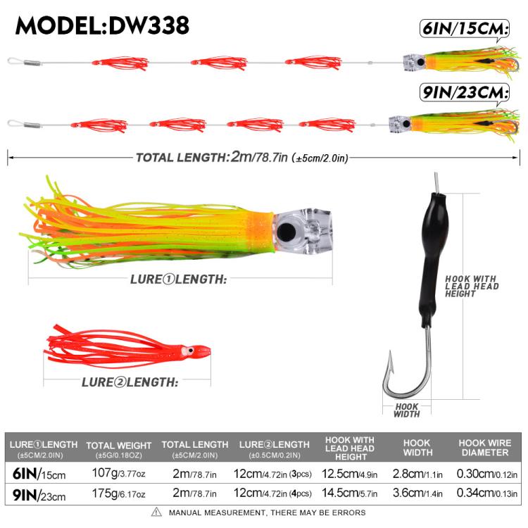 PROBEROS  9inch Octopus Squid Soft Lures Daisy Chain with Lead Head Trolling Lures Fishing Rig Offshore Saltwater Fishing Skirt Baits