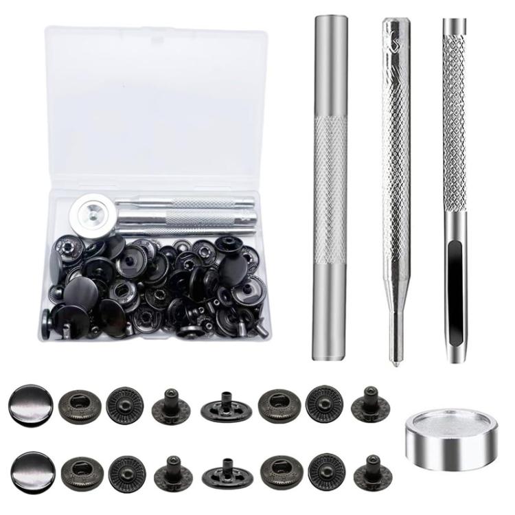 15mm Metal Snap Fastener Kit Clothing Buttons, Spec: 20sets Black