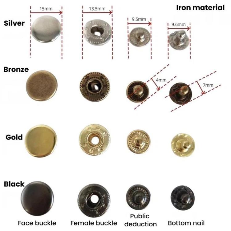 15mm Metal Snap Fastener Kit Clothing Buttons, Spec: 12sets Silver