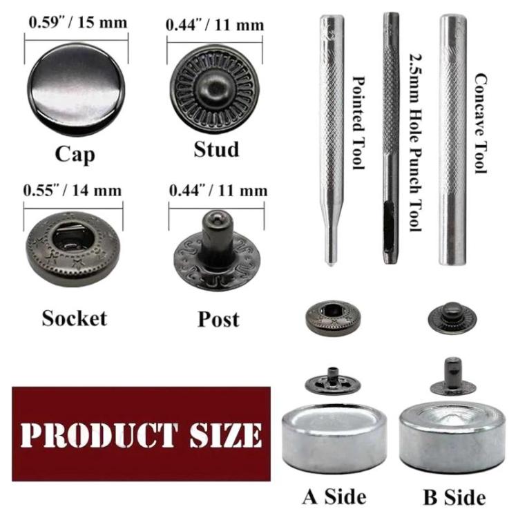 15mm Metal Snap Fastener Kit Clothing Buttons, Spec: 12sets Black