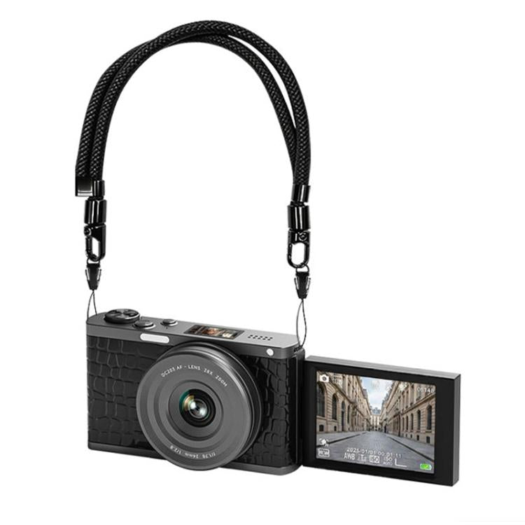 4K Waist-Level Viewfinder Flip-Screen Selfie Mirrorless Digital Camera, Specification: Crocodile Leather + Neck Strap