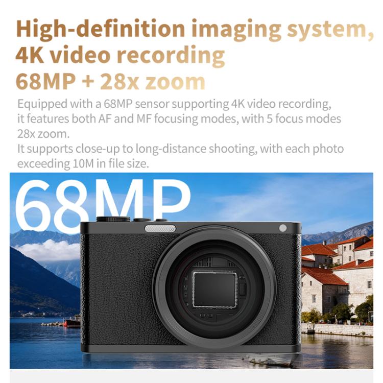 4K Waist-Level Viewfinder Flip-Screen Selfie Mirrorless Digital Camera, Specification: Crocodile Leather + Neck Strap