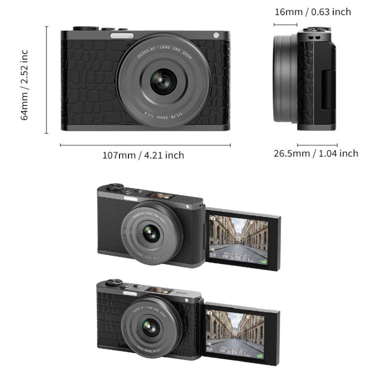 4K Waist-Level Viewfinder Flip-Screen Selfie Mirrorless Digital Camera, Specification: Crocodile Leather