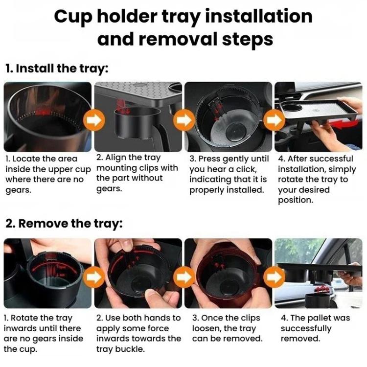 QY62 Car Central Control Water Cup Holder Food Tray & Cup Holder - Black