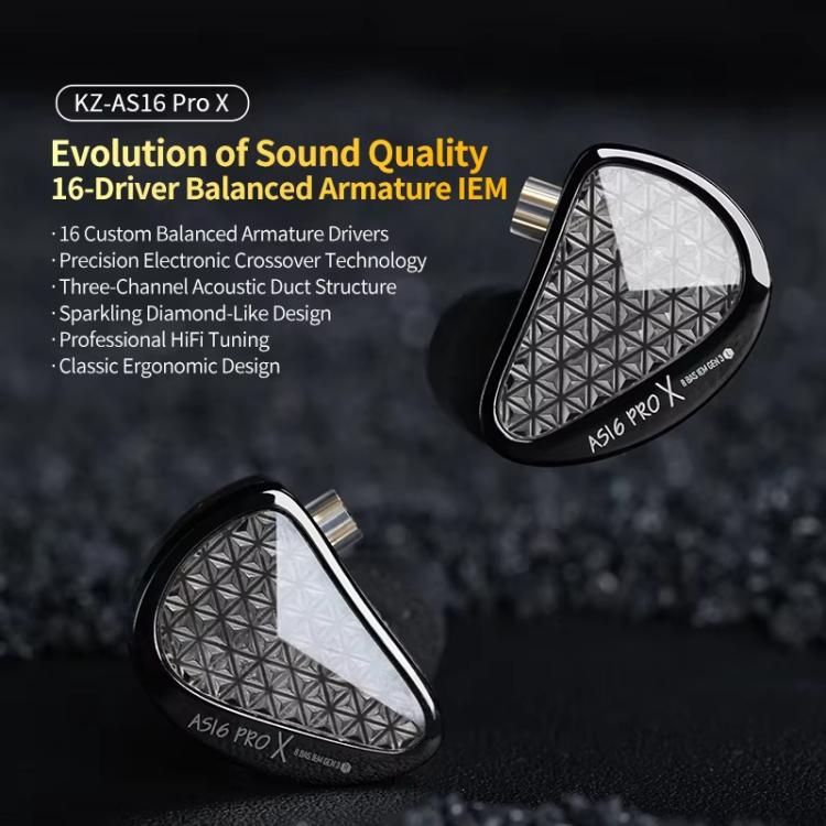 KZ AS16 PRO X 16BA In-Ear Hi-Fi Monitoring 1.2m Wired Earphone, Spec: Standard