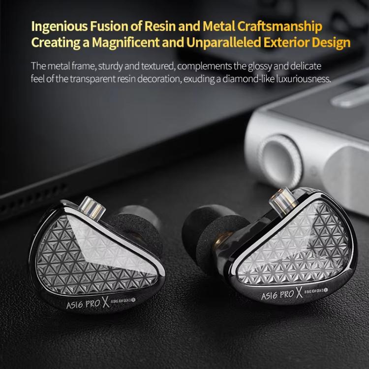 KZ AS16 PRO X 16BA In-Ear Hi-Fi Monitoring 1.2m Wired Earphone, Spec: Standard