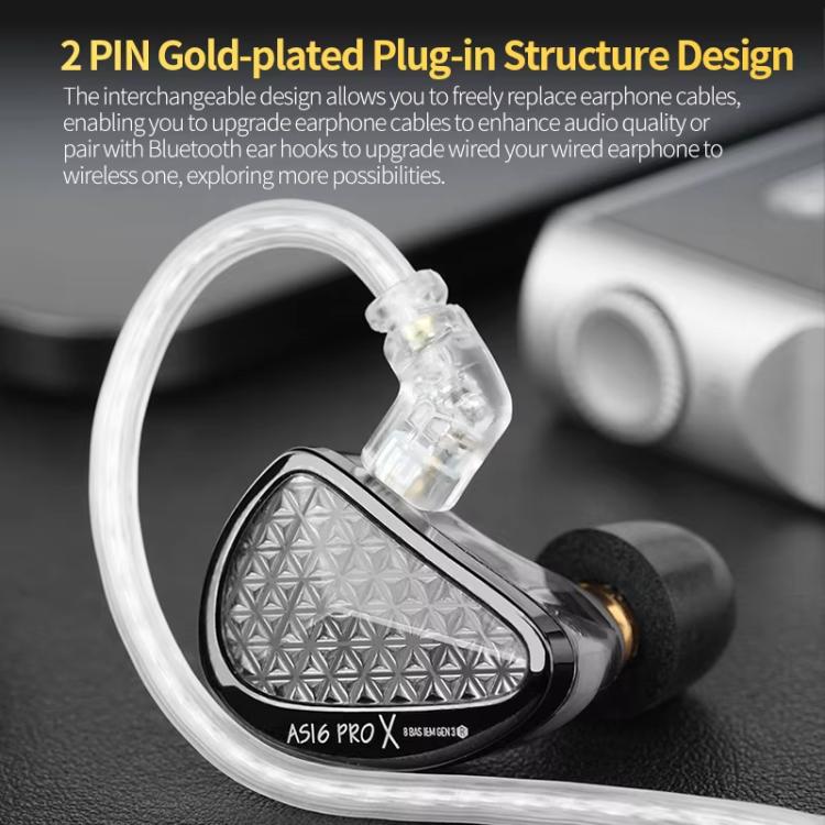 KZ AS16 PRO X 16BA In-Ear Hi-Fi Monitoring 1.2m Wired Earphone, Spec: Standard