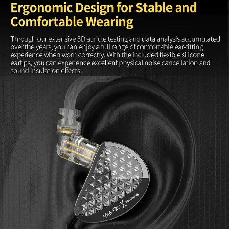 KZ AS16 PRO X 16BA In-Ear Hi-Fi Monitoring 1.2m Wired Earphone, Spec: Standard