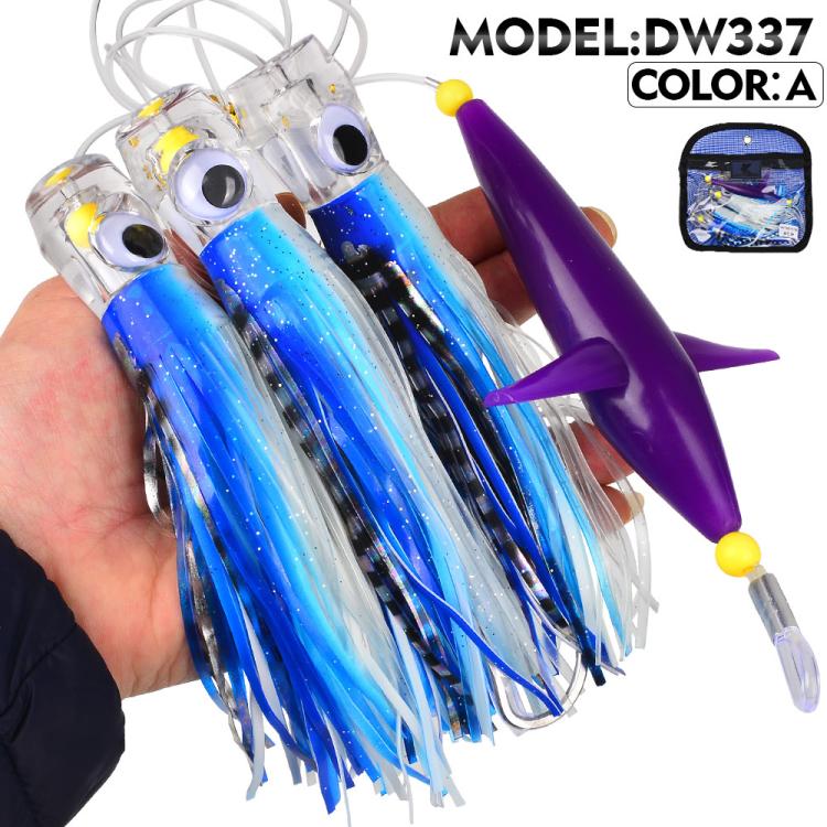 PROBEROS 6inch Saltwater Trolling Lure Rig Octopus Squid Skirt Lures with Spreader Bird & Weighted Lead Head Hook