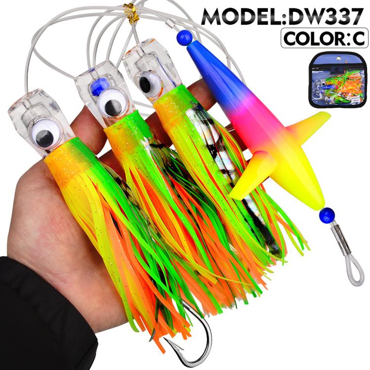 PROBEROS 6inch Saltwater Trolling Lure Rig Octopus Squid Skirt Lures with Spreader Bird & Weighted Lead Head Hook