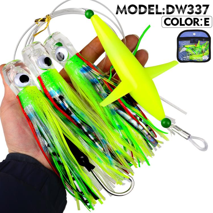 PROBEROS  9inch Saltwater Trolling Lure Rig Octopus Squid Skirt Lures with Spreader Bird & Weighted Lead Head Hook