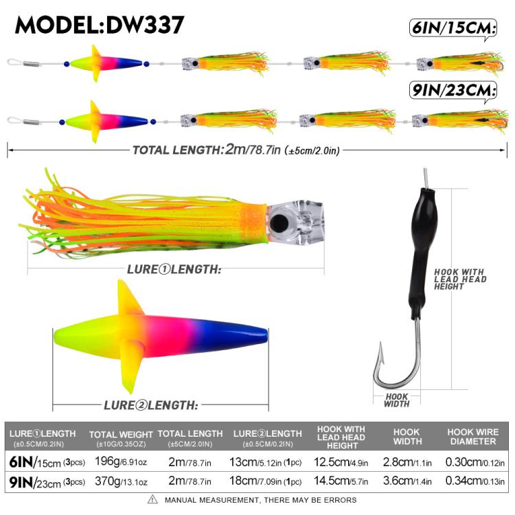 PROBEROS 6inch Saltwater Trolling Lure Rig Octopus Squid Skirt Lures with Spreader Bird & Weighted Lead Head Hook