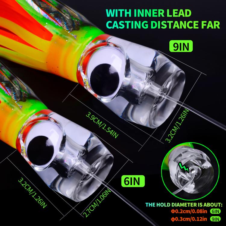 PROBEROS 6inch Saltwater Trolling Lure Rig Octopus Squid Skirt Lures with Spreader Bird & Weighted Lead Head Hook