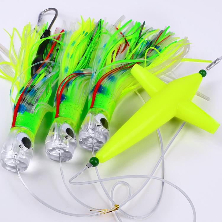 PROBEROS 6inch Saltwater Trolling Lure Rig Octopus Squid Skirt Lures with Spreader Bird & Weighted Lead Head Hook