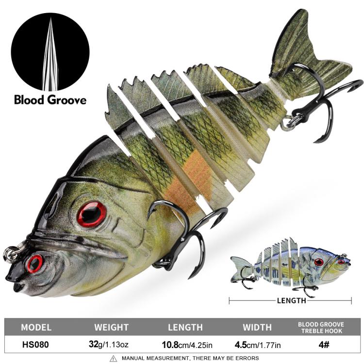 PROBEROS 7-Segment Jointed Swimbait Fishing Lures Hard Body Sinking Bait with Sharp Blood Groove Treble Hooks 4.25in 1.13oz