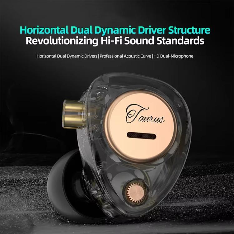 KZ Taurus 3.5mm Horizontal Dual Dynamic Driver Structure HiFi Quality 1.2m Wired Earphone, Color: Transparent Black