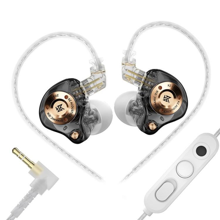 KZ EDZ Ultra-Wideband Ultra-Excursion Dynamic Driver+Dual-Stage Damping System 1.2m Wired Earphone, Color: Black 3.5mm With Mic