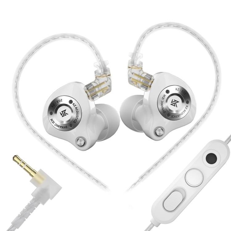 KZ EDZ Ultra-Wideband Ultra-Excursion Dynamic Driver+Dual-Stage Damping System 1.2m Wired Earphone, Color: White 3.5mm With Mic