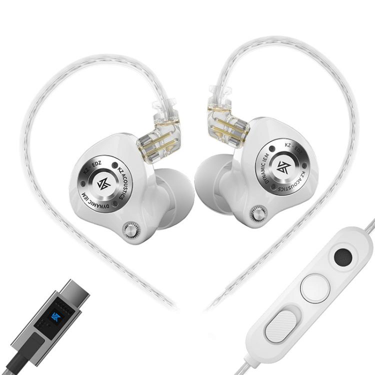 KZ EDZ Ultra-Wideband Ultra-Excursion Dynamic Driver+Dual-Stage Damping System 1.2m Wired Earphone, Color: White Type-C Sound Card