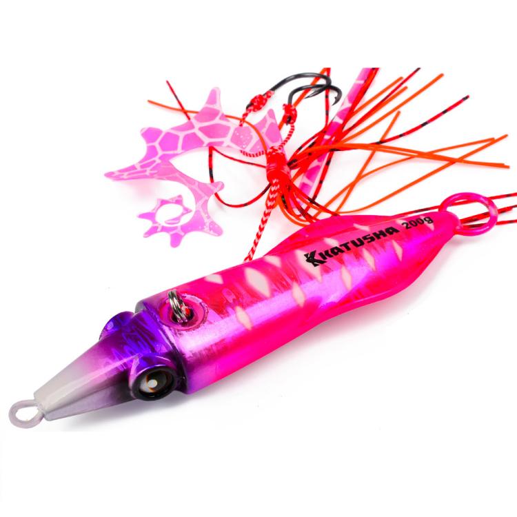 PROBEROS Luminous Squid Jigging Lures Vertical Saltwater Jigs with Silicone Skirt Laser Coating Metal Sinking Fishing Lures 60G