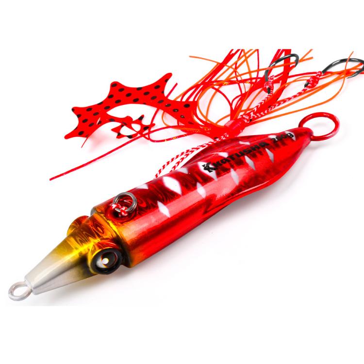 PROBEROS Luminous Squid Jigging Lures Vertical Saltwater Jigs with Silicone Skirt Laser Coating Metal Sinking Fishing Lures 200G