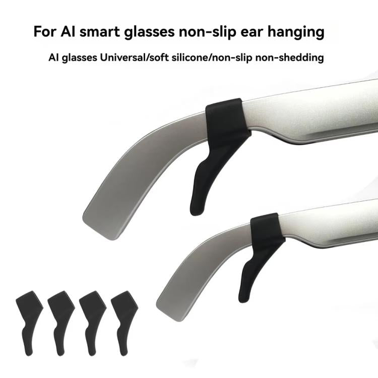 4pcs /Set Silicone Anti-Slip Ear Hooks for AI Smart Glasses Universal Comfort Eyeglass Ear Grips for Meta Ray-Ban, Xreal, Thunderbird - Black