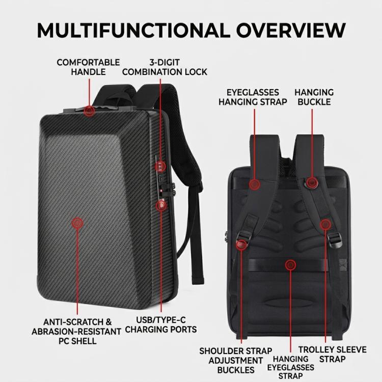 Hard Shell Laptop Backpack for Men 16inch Gaming Backpack with Combination Lock & USB Port