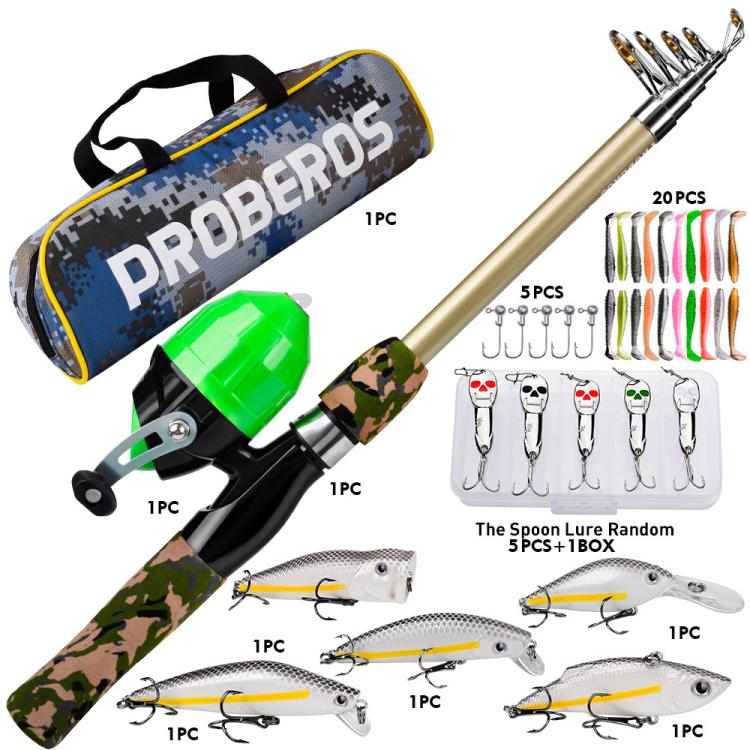 PROBEROS Fishing Rod and Reel Combo 6ft Telescopic Fishing Pole with Spincast Reel Portable Travel Fishing Full Kit with Carrier Bag SPIN Green