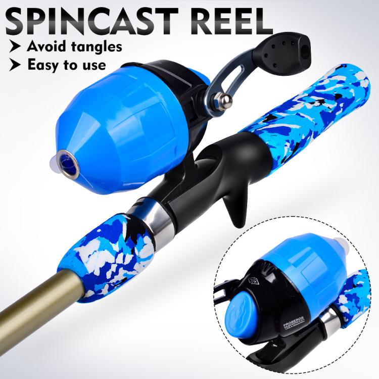 PROBEROS Fishing Rod and Reel Combo 6ft Telescopic Fishing Pole with Spincast Reel Portable Travel Fishing Full Kit with Carrier Bag CAST Blue