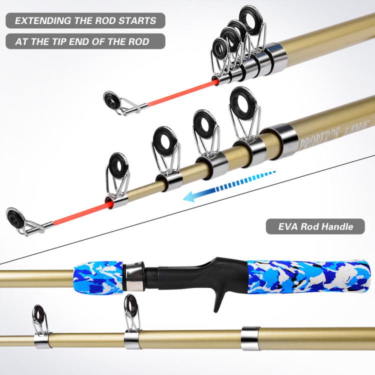 PROBEROS Fishing Rod and Reel Combo 6ft Telescopic Fishing Pole with Spincast Reel Portable Travel Fishing Full Kit with Carrier Bag CAST Blue
