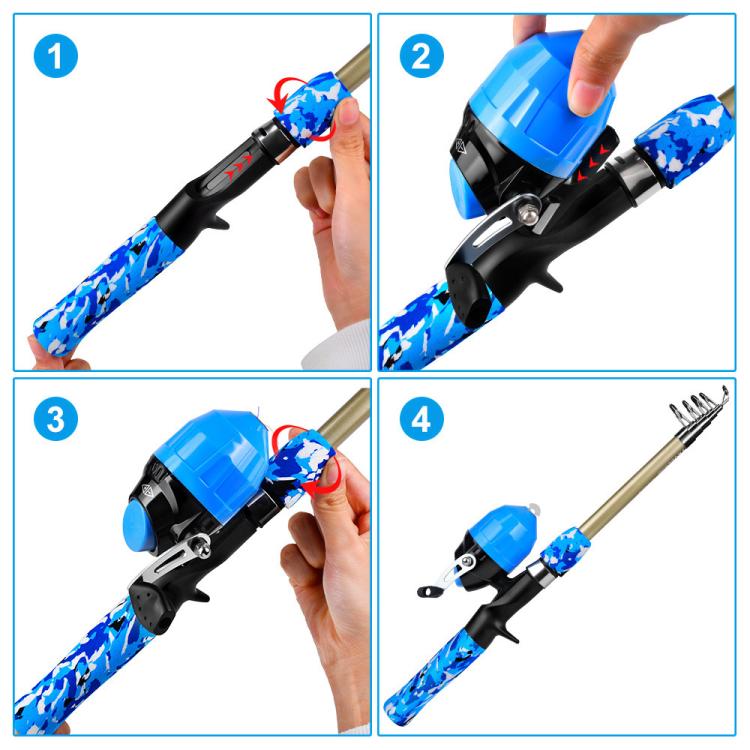 PROBEROS Fishing Rod and Reel Combo 6ft Telescopic Fishing Pole with Spincast Reel Portable Travel Fishing Full Kit with Carrier Bag SPIN Blue