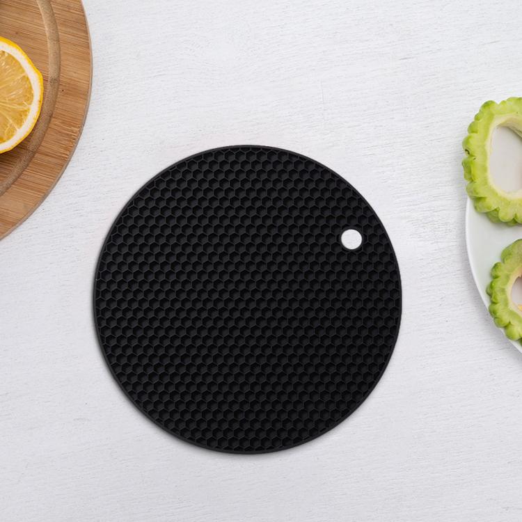 LsCook Round Honeycomb Silicone Placemat Heat-Resistant Non-Slip Insulation - Black