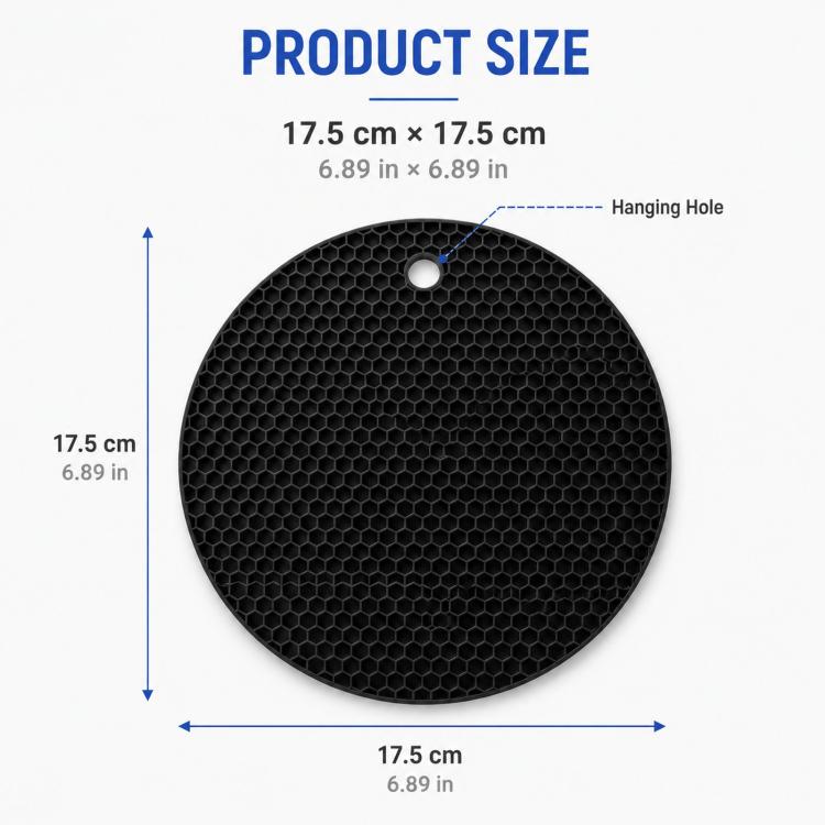 LsCook Round Honeycomb Silicone Placemat Heat-Resistant Non-Slip Insulation - Black