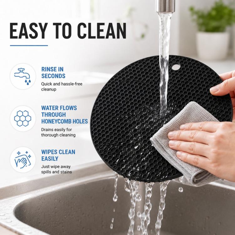 LsCook Round Honeycomb Silicone Placemat Heat-Resistant Non-Slip Insulation - Black