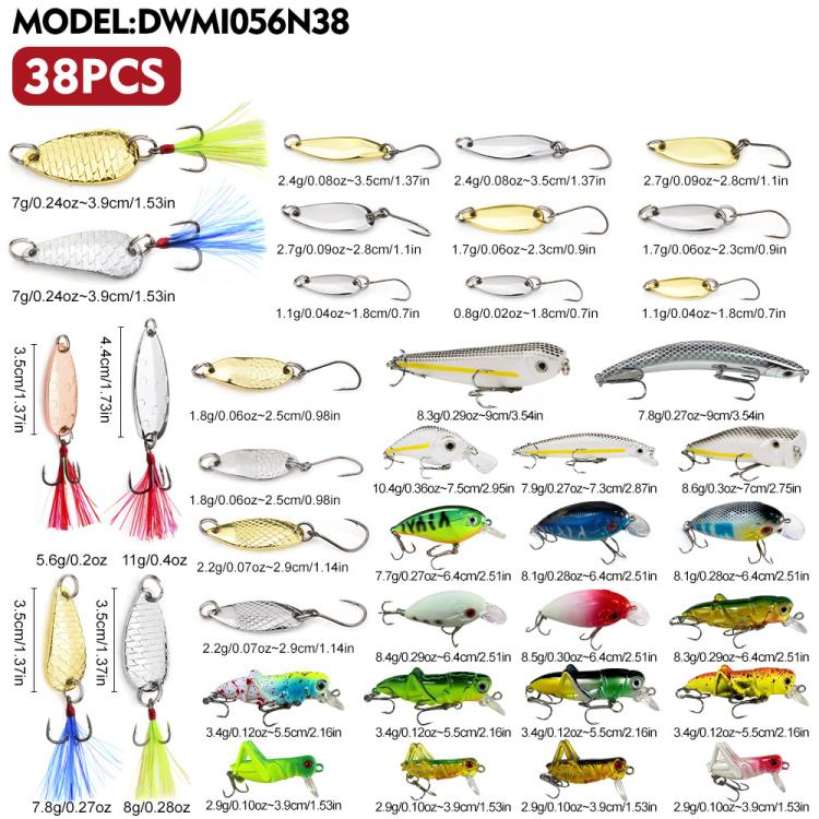 PROBEROS 38 In 1 B Fishing Spoon Lures Kit Metal Hard Baits Set with Treble & Single Hooks, Feathers