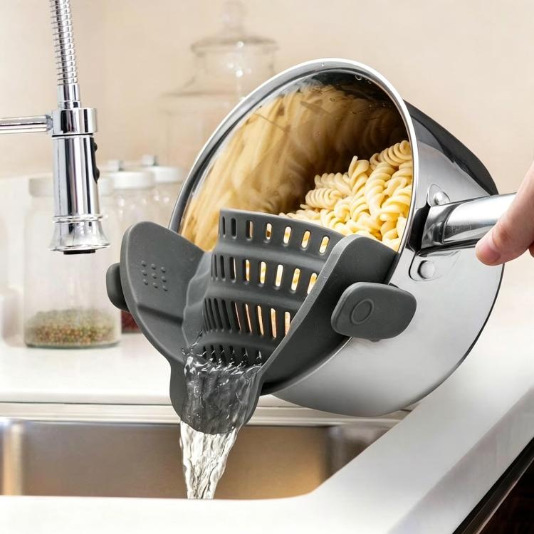LsCook Silicone Pasta Strainer Wide Mouth Colander - Gray