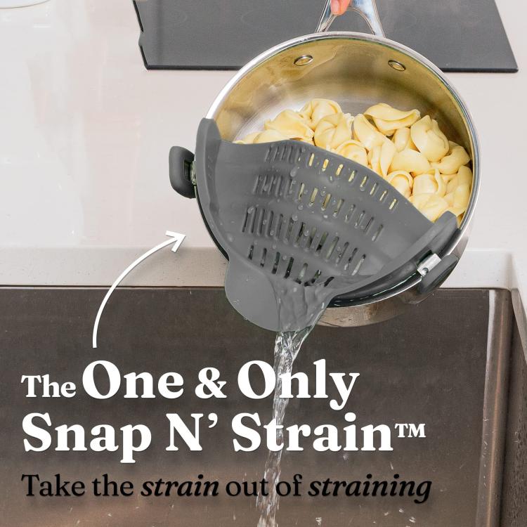 LsCook Silicone Pasta Strainer Wide Mouth Colander - Gray
