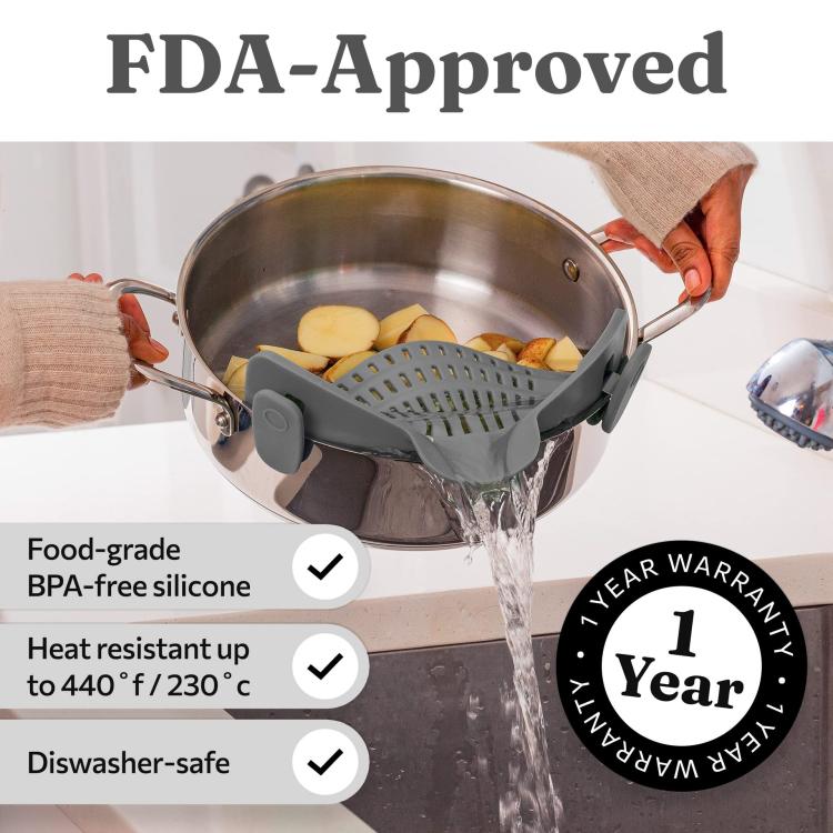 LsCook Silicone Pasta Strainer Wide Mouth Colander - Gray