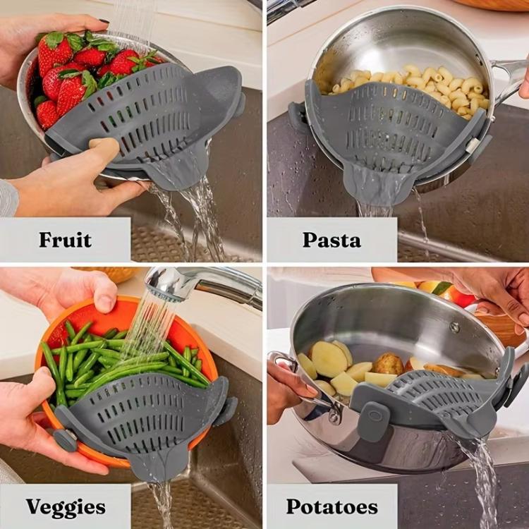 LsCook Silicone Pasta Strainer Wide Mouth Colander - Gray