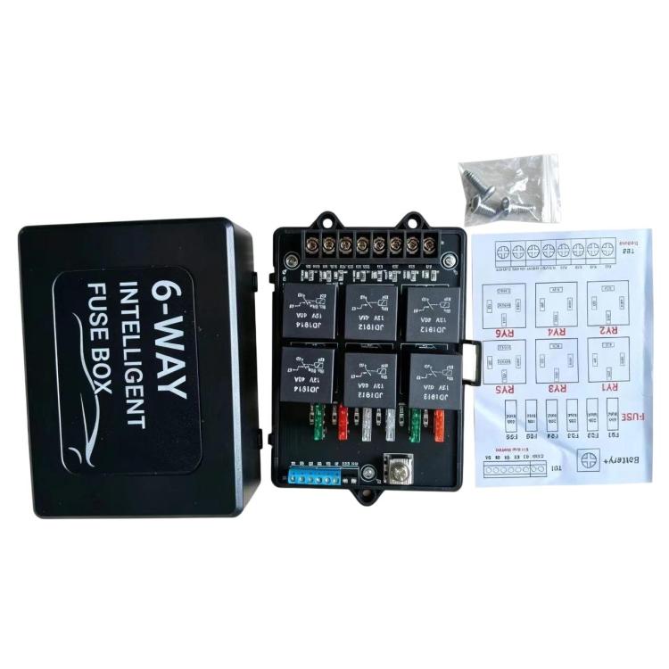 12V Universal Car Fuse Box 6-Way Relay Fuse Box With LED Indicator Light