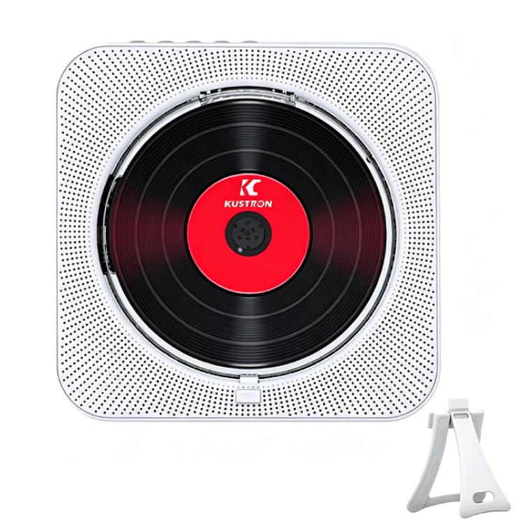 KUSTRON Home Wall-Mounted CD Player Bluetooth Speaker Music Player With Cover, Color: White