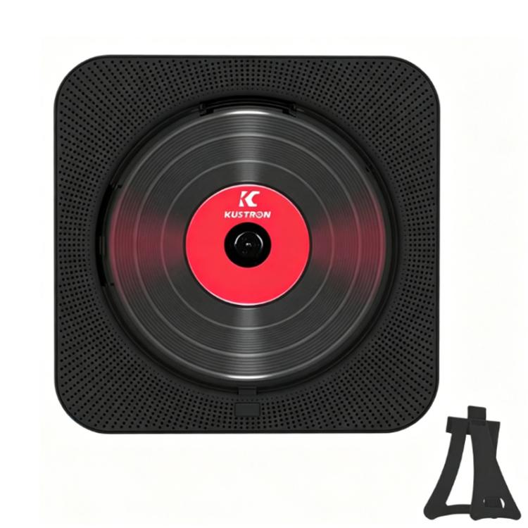 KUSTRON Home Wall-Mounted CD Player Bluetooth Speaker Music Player With Cover, Color: Black