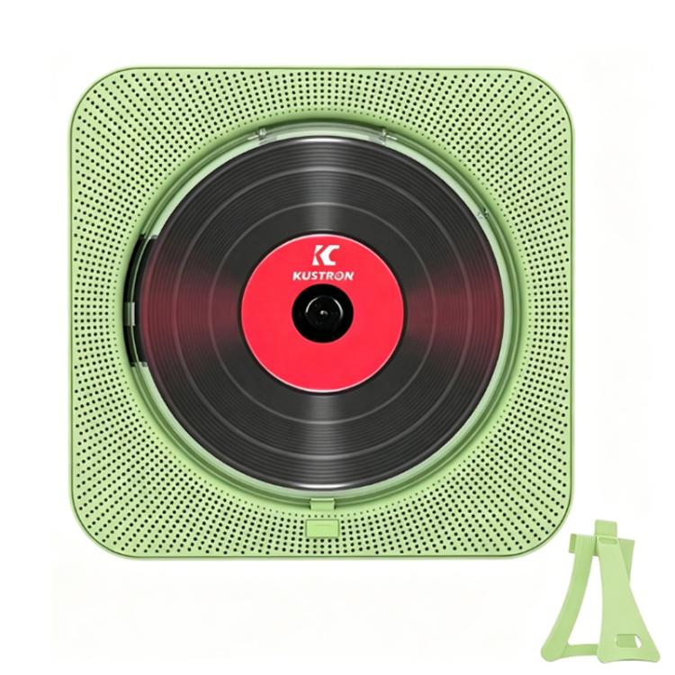 KUSTRON Home Wall-Mounted CD Player Bluetooth Speaker Music Player With Cover, Color: Green