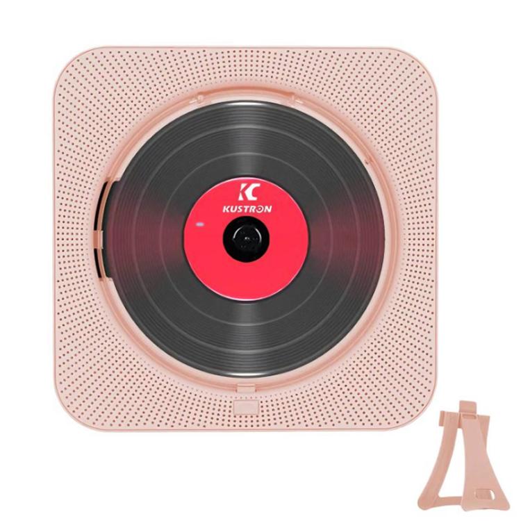 KUSTRON Home Wall-Mounted CD Player Bluetooth Speaker Music Player With Cover, Color: Pink