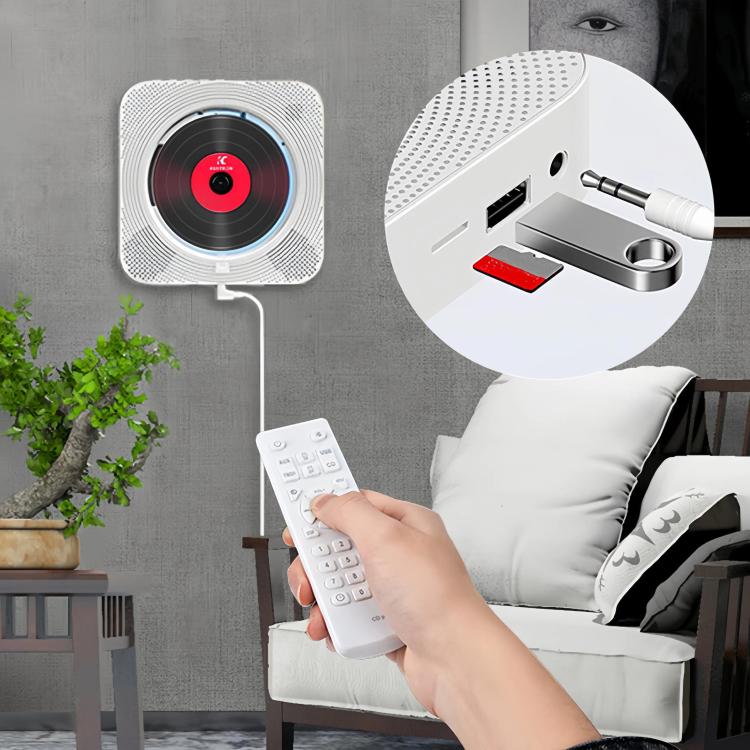 KUSTRON Home Wall-Mounted CD Player Bluetooth Speaker Music Player With Cover, Color: White