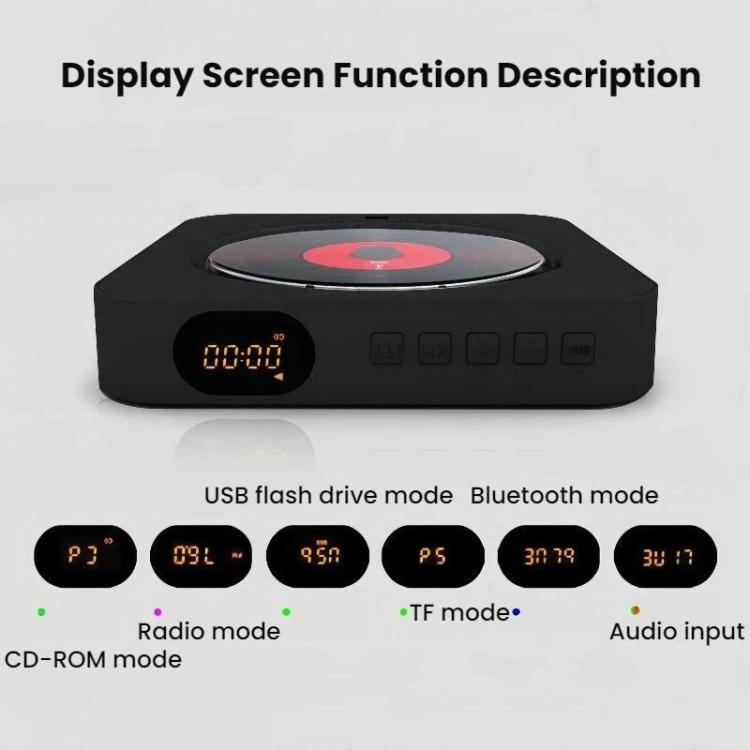 KUSTRON Home Wall-Mounted CD Player Bluetooth Speaker Music Player With Cover, Color: Pink
