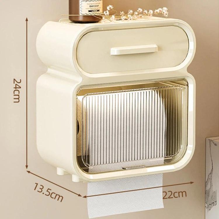 Waterproof Wall-Mounted Punch-Free Tissue Storage Rack For Bathroom & Washroom, Spec: Large White